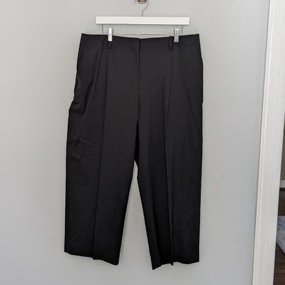 Lafayette 148 New York Pants - Women's Lafayette 148 Black Cropped Capri Wide Leg Size 14 23" Inseam Wool